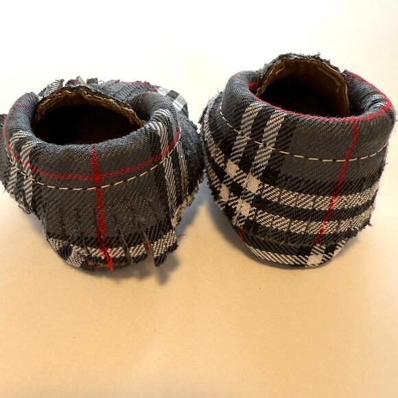 First Steps Baby Fringe Moccasin Shoe Set In Plaid Brown Size 6-12 Months - Picture 5 of 12
